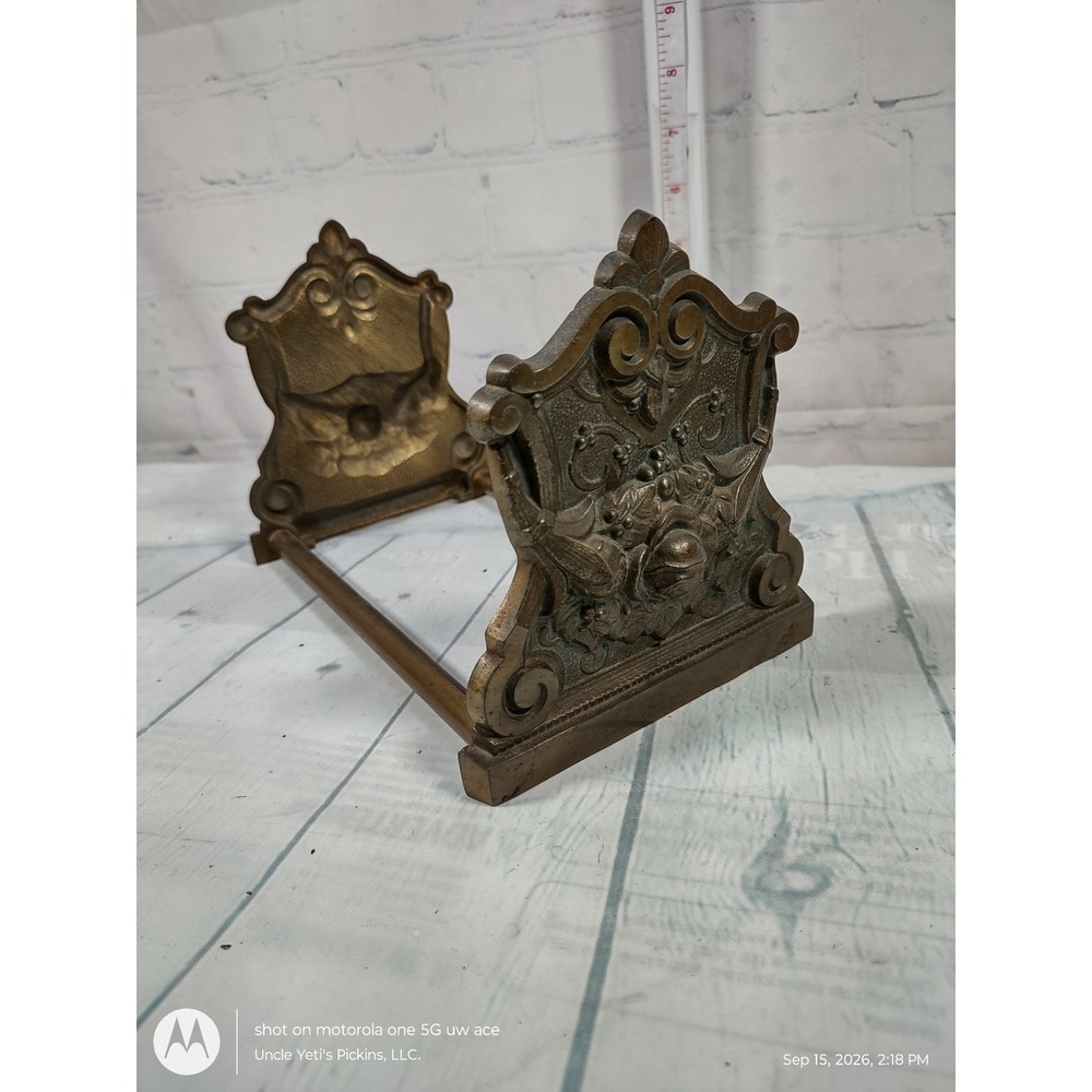 Vintage Brass Ornate Victorian Expandable Sliding Book Rack Desktop Stand Rose